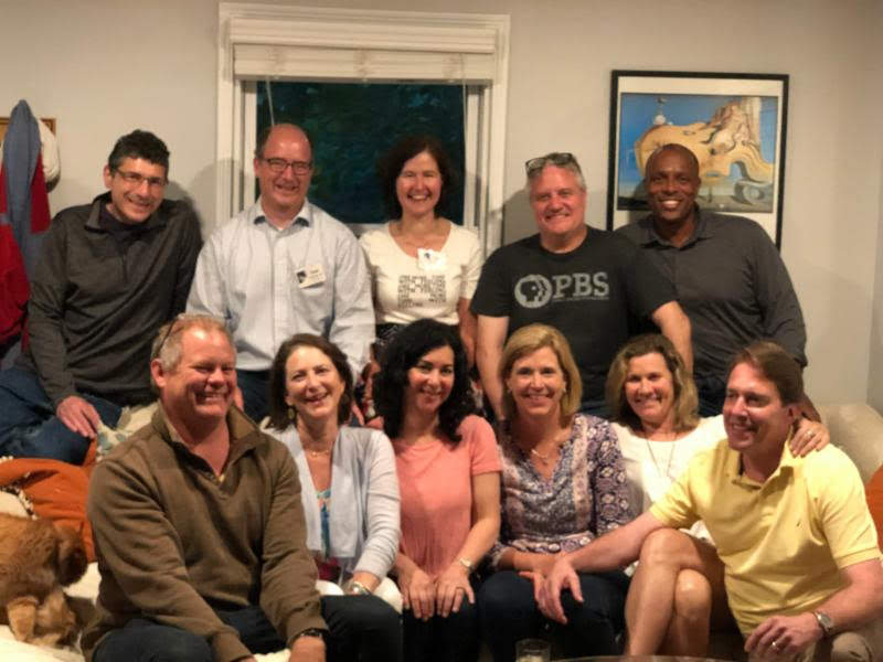 The class of '84 gathered after the garden party on Reunion weekend: Rob Wylie Hyde, Vicki Gilbert Duca, Seana Wurth Sartori, Susan Brown Allison, Gretchen Donnan-Daley ’80, Phil T. Brown, back row is Paul Handelman, Tom Witmer, Julia Whitney, Ben Weiner, Jason Vick