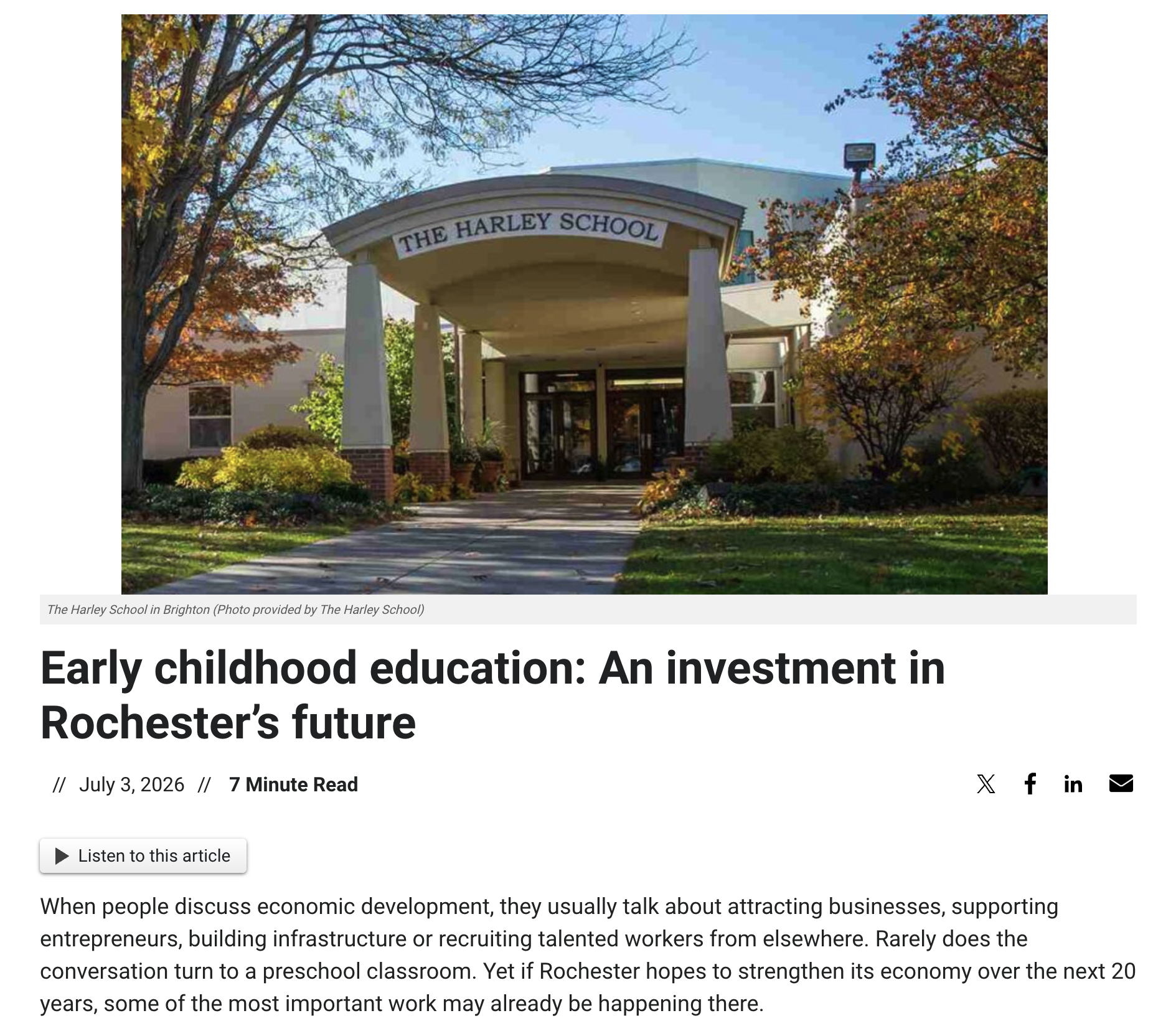 Early childhood education: An investment in Rochester’s future