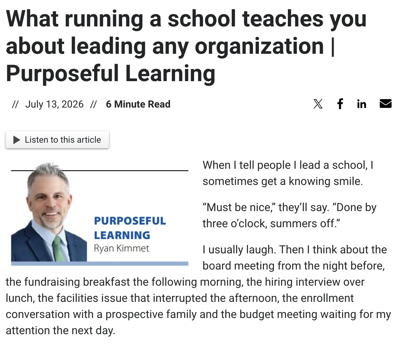 What running a school teaches you about leading any organization | Purposeful Learning